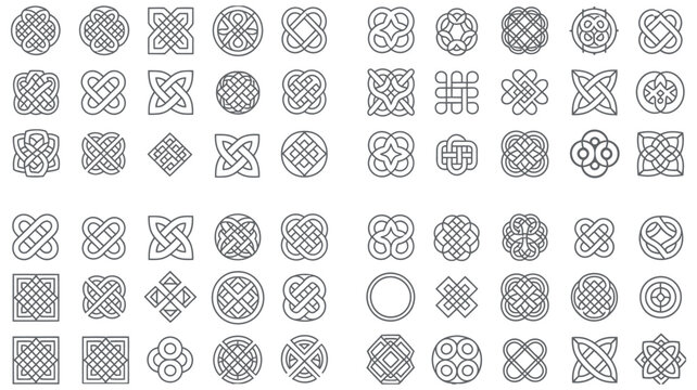 Celtic Knot Pattern Collection. Intricate Circular and Square Interwoven Designs Vector