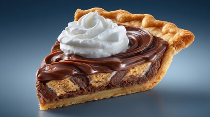 Delicious Chocolate Pie Slice with Whipped Cream Topping Close Up Studio Shot Dessert Foodie