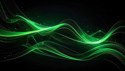 Glowing green waves intertwine against a dark backdrop, creating a dynamic and ethereal digital art display