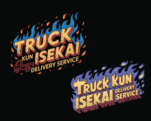 Truck kun isekai delivery service stylized fiery emblem vector illustration