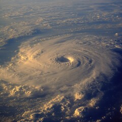 Aerial View of Hurricane Swirling Over Ocean Waters in Dramatic Weather Phenomenon from Above