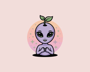 Adorable cartoon alien character with a leaf sprout on its head illustration