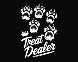Treat dealer text, stylized paw prints, pet lover graphic design concept