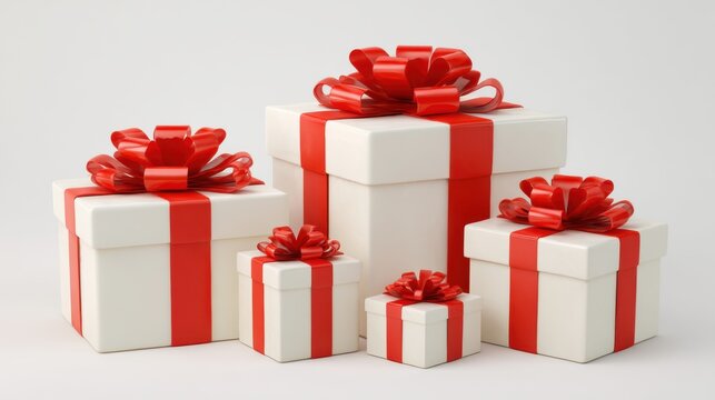 Festive Presents Arrayed in Studio Setting Gifts with Red Ribbons and Bows for Holiday Celebrations