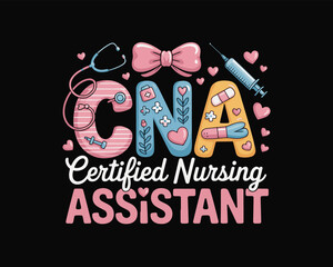 Cna certified nursing assistant profession symbol with medical elements