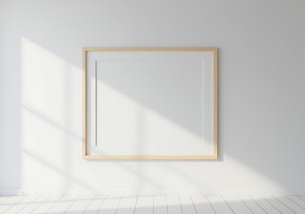 Minimalist Interior Design with Empty Picture Frame and Natural Light Casting Shadows on White Wall Modern Home Decor