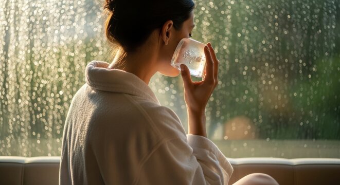 woman's body touches the ice during a cryotherapy session, showcasing a moment of focused resilience and self-care