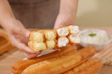 Golden Deep Fried Churros with Cream Filling - Delicious Spanish Pastry Fritters