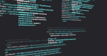 Displaying centered code block on dim workstation monitor, showing functions, loops, DOM references