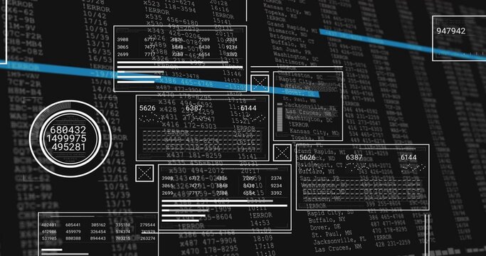 Displaying white-outlined HUD panels with concentric gauge on dark console, showing cyan bars - Powered by Adobe