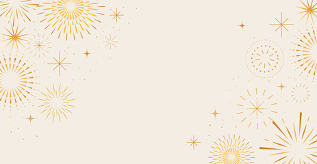 Golden abstract fireworks background for Christmas, New Year and 4th of July designs