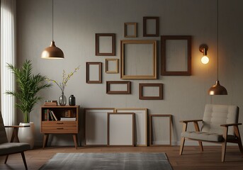 Elegant Interior Design with Picture Frames and Modern Furniture Showcasing a Contemporary and Artistic Living Space