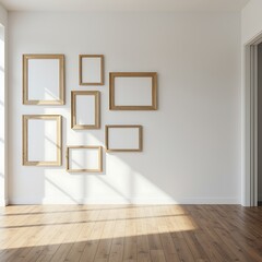 Minimalist Wall Art Mockup with Wooden Frames in Bright Room with Sunlight Ideal for Interior Design Showcase
