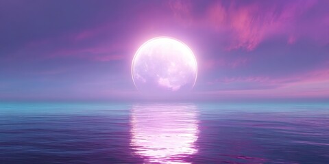 Serene sunset with bright moon over tranquil ocean water