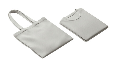 Isometric Tote Bag and Folded T-Shirt Mockup on Transparent Background