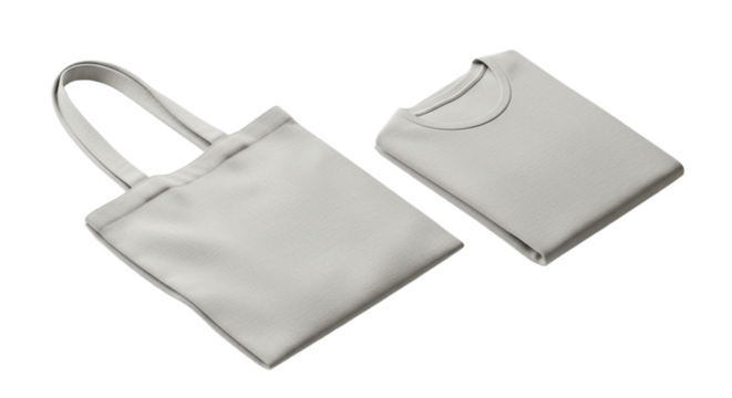 Isometric Tote Bag and Folded T-Shirt Mockup on Transparent Background