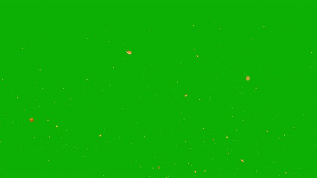 Realistic Golden confetti falling animation in chroma key green screen background 4K , Gold color party streamers and paper flakes blast for birthday, wedding, New Year, and festive celebration videos