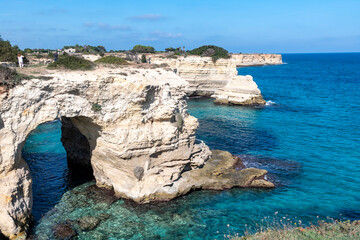 Natural arch in the Sant'Andrea cliff in the province of Lecce, Puglia