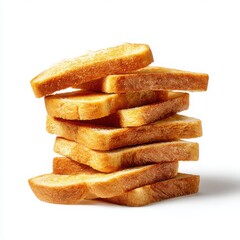 Stack of toasted bread slices isolated on white background