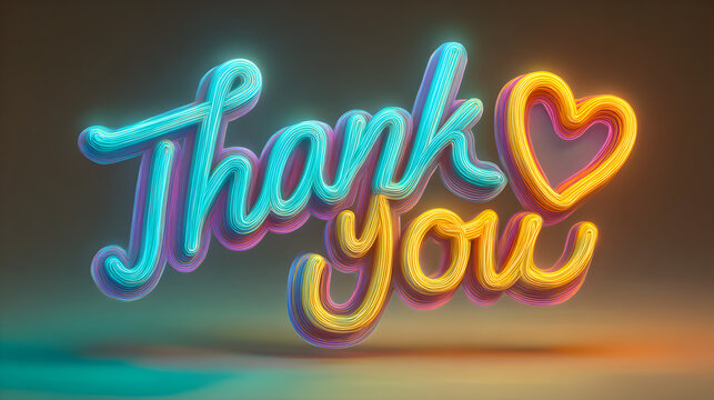 Neon colorful Thank You typography with heart shape glowing light design for International Thank You Day celebration
