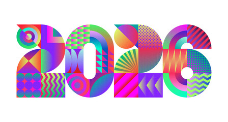 2026 Abstract of colorful geometric shapes with grain effect