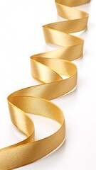 Elegant Golden Ribbon Curving Gracefully Against a Clean White Background for Celebrations and Festive Occasions