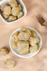 Golden Dried Dates Jujube Fruits in White Bowls Healthy Natural Snack Food