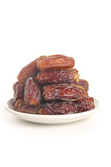 Fresh Iranian Golden Dates on White Plate - Premium Dried Fruit Snack