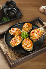 Steamed Abalone with Garlic Vermicelli Asian Seafood Delicacy Traditional Chinese Cuisine