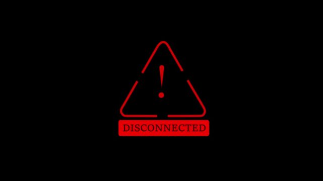Disconnection status indicating the importance for secure browsing shows empty failure or technical. Connection lost warning icon inside a modern technology design screen on a black background.
