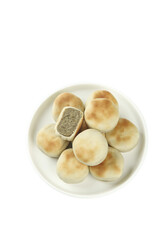 Traditional Mung Bean Cakes Asian Dessert Confectionery Display on White Plate