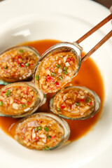 Steamed Abalone with Garlic Vermicelli and Vegetables Chinese Seafood Dish