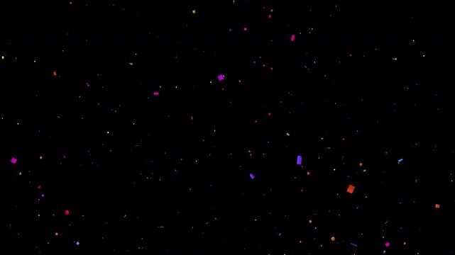 Realistic colorful confetti falling animation in 4K, Vibrant party streamers and paper flakes blast for birthday, wedding, New Year, and festive celebration videos. Transparent alpha channel included.