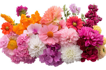 Obraz premium Vibrant arrangement of colorful flowers creating a lively display for a spring celebration in a garden during bright daylight