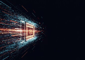 Abstract digital representation of fast data processing within a modern network, symbolizing efficiency and high performance computing power ,data ,artificial ,flow