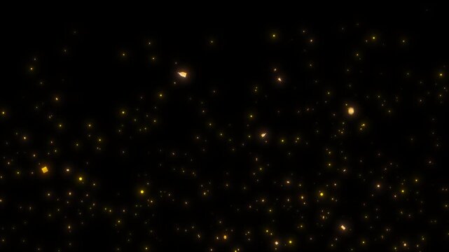 Realistic Gold confetti falling animation in 4K, Vibrant golden party streamers and paper flakes blast for Award ceremony, New Year, and festive celebration videos. Transparent alpha channel included.