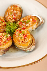 Steamed Abalone with Garlic Vermicelli Noodles Asian Seafood Delicacy Dish