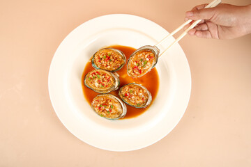 Steamed Abalone with Garlic Vermicelli - Traditional Asian Seafood Dish