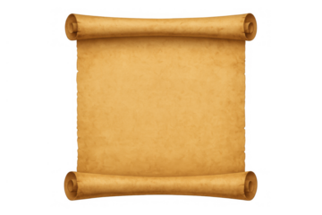 Blank vintage scroll parchment for ancient message or old document, creating a retro display on transparent background
