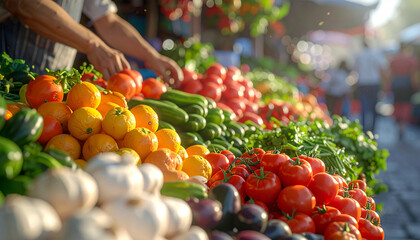 Vibrant Farmers&rsquo; Market Stall with Fresh Organic Produce | Colorful Vegetables and Fruits in Natural Light