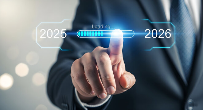 2026 New Year Progress Business Future Male Hand Digital Loading Bar Copy Space