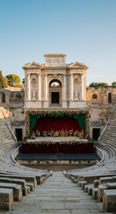 Obraz premium Ancient theater presents performance in historic amphitheater
