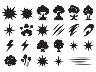 Comic cartoon line explosive effect, speed burst motion element set. 