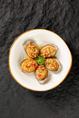Steamed Abalone with Garlic Vermicelli and Fresh Vegetables Asian Seafood Dish