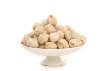 Crispy Fried Xinjiang Chickpeas on White Ceramic Bowl White Background