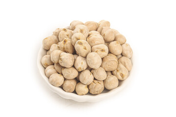 Fried Crispy Chickpeas from Xinjiang in White Bowl - Traditional Dry Roasted Legume Snack