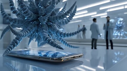 Futuristic Visualization of Microorganism on Smartphone in Laboratory - Powered by Adobe