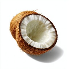 Halved coconut with white flesh isolated on white background