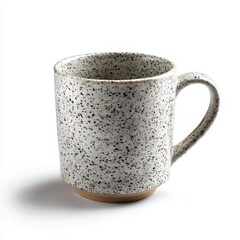 Speckled ceramic coffee mug with handle isolated on white background