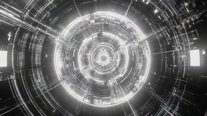 Futuristic digital tunnel with glowing white light and cyber elements - Powered by Adobe